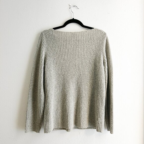 EILEEN FISHER Bouclé Wool/Nylon Pullover Pocket Sweater in Oatmeal Heather - Picture 7 of 7